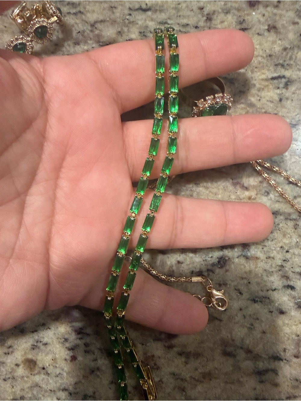 Gold-Tone Heart Emerald Necklace and Earring Set - Green - Picture 4 of 4
